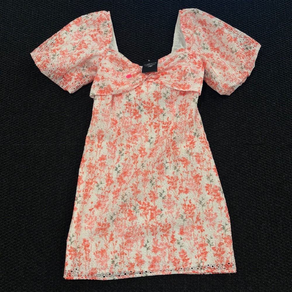 Adelyn Rae White Mini Dress with Coral Floral Print